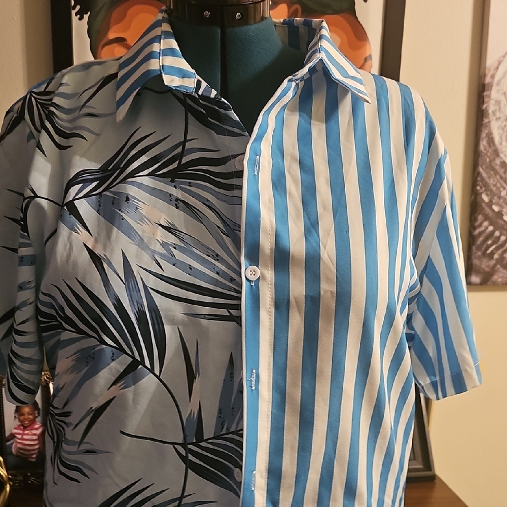SHEIN Dual Pattern Blue Men's Shirt And Swim Trunk